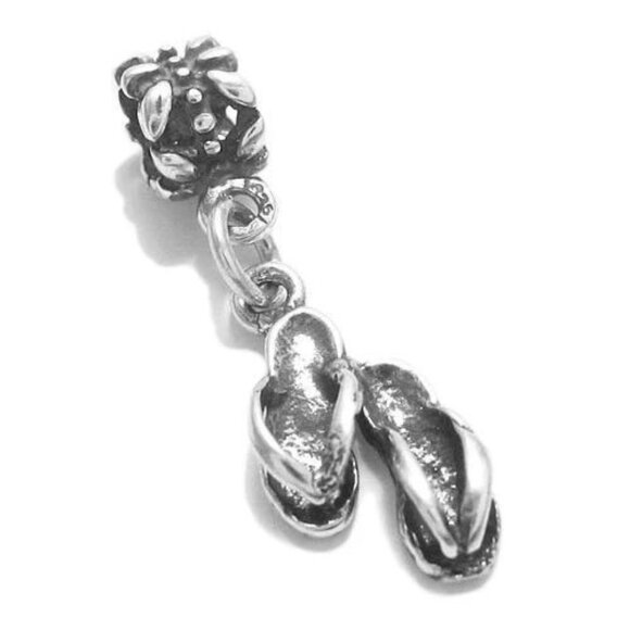 FLIP FLOPS CHARM WITH EURO BEAD. STERLING SILVER - Picture 1 of 2